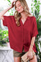 Burgundy Dolman Sleeve Button Down Blouse