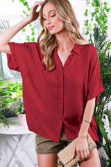 Burgundy Dolman Sleeve Button Down Maternity Blouse
