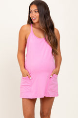 Pink Racerback Maternity Romper Dress