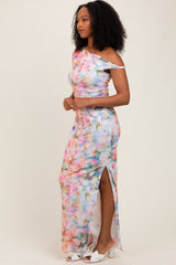 Floral One Shoulder Side Slit Maxi Dress