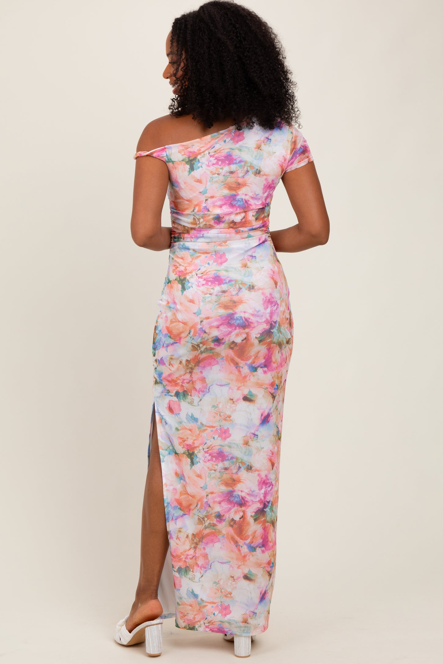 Floral One Shoulder Side Slit Maxi Dress