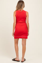 Red Contrast Stitch Sleeveless Maternity Mini Dress