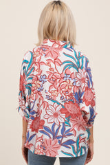 Pink Floral Embroidered Oversized Short Sleeve Maternity Blouse