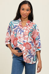 Pink Floral Embroidered Oversized Short Sleeve Blouse