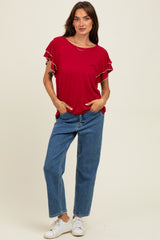 Burgundy Layered Ruffle Sleeve Top