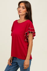 Burgundy Layered Ruffle Sleeve Top