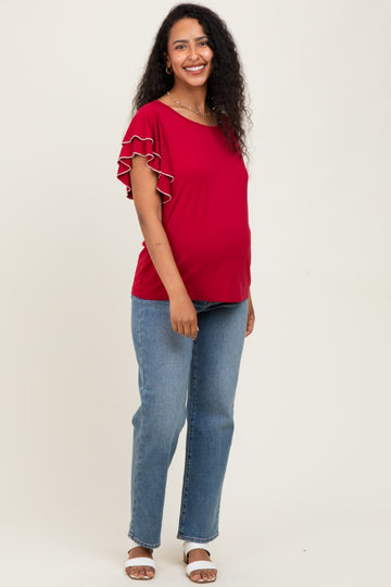 Burgundy Layered Ruffle Sleeve Maternity Top