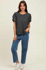 Charcoal Layered Ruffle Sleeve Top