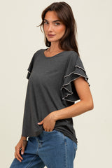 Charcoal Layered Ruffle Sleeve Top