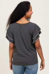 Charcoal Layered Ruffle Sleeve Maternity Top
