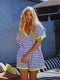 Blue Waffle Knit V-Neck Short Sleeve Romper