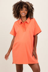 Peach Maternity Mini Polo Dress