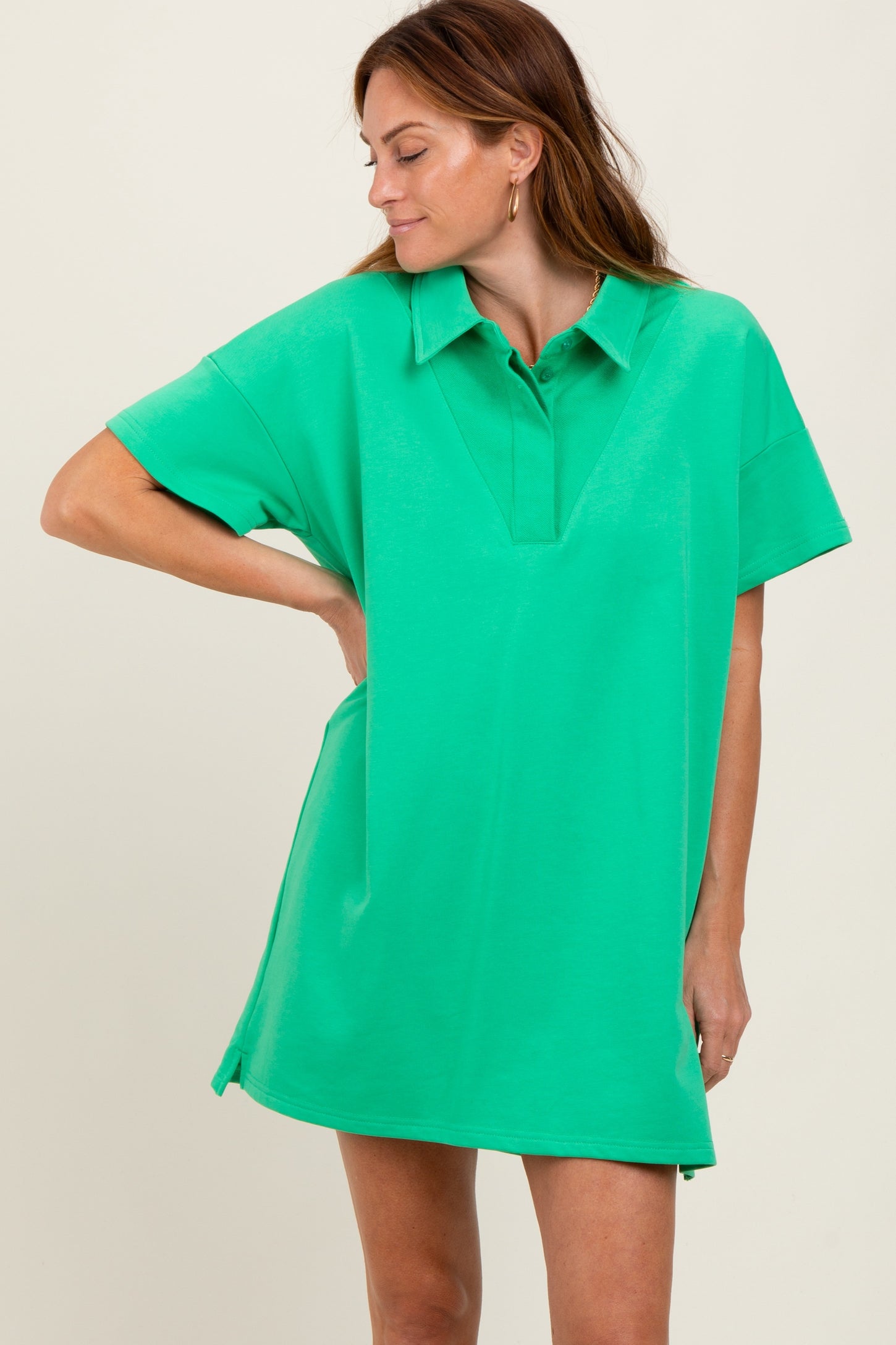 Green Maternity Mini Polo Dress