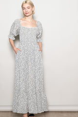 Ivory Floral Lace Trim Smocked Maternity Maxi Dress