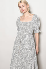 Ivory Floral Lace Trim Smocked Maxi Dress