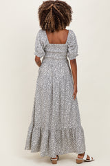 Ivory Floral Lace Trim Smocked Maternity Maxi Dress
