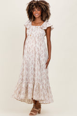 Ivory Floral Ruffle Sleeve Maternity Maxi Dress