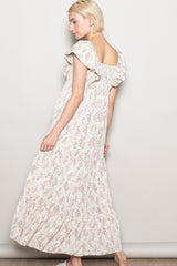 Ivory Floral Ruffle Sleeve Maxi Dress