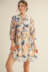 White Leaf Print Front Tie 3/4 Sleeve Maternity Dress