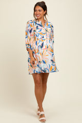 White Leaf Print Front Tie 3/4 Sleeve Maternity Dress