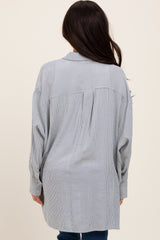 Blue Striped Oversized Maternity Button Down Shirt