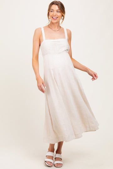 Cream Pleated Bodice Maternity Midi Dress