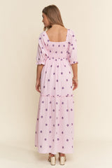 Lavender Floral Smocked Puff Sleeve Maxi Dress