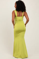 Lime Twist Front Ruched Maxi Dress
