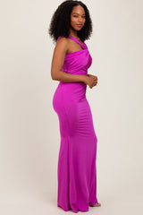 Violet Twist Front Ruched Maxi Dress