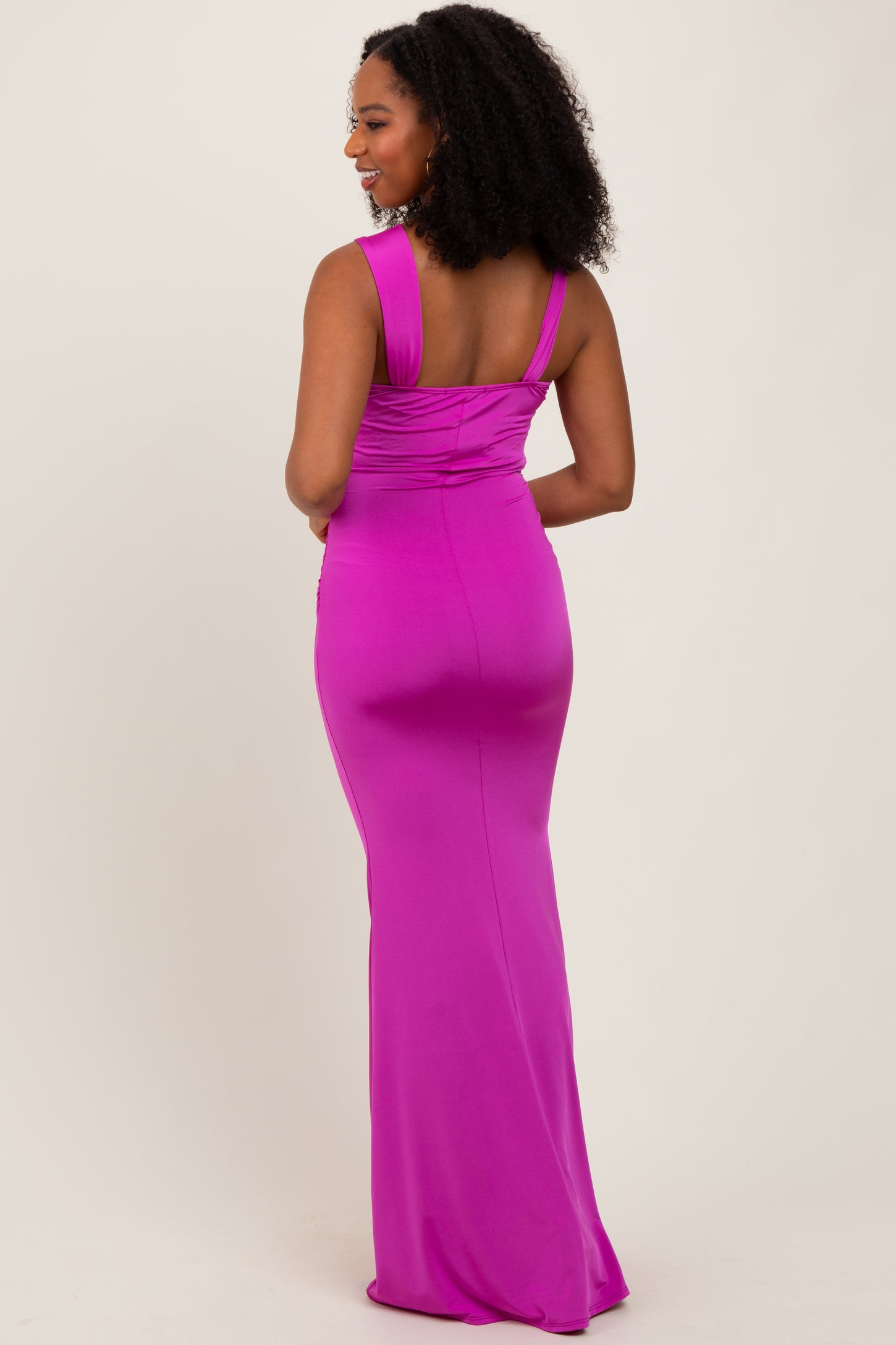 Violet Twist Front Ruched Maxi Dress