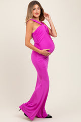 Violet Twist Front Ruched Maternity Maxi Dress