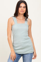 Sage Square Neck Smocked Sleeveless Top
