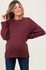 Burgundy Drop Shoulder Oversized Maternity Sweater