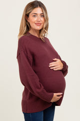 Burgundy Drop Shoulder Oversized Maternity Sweater