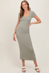 Sage Double Layered Ribbed Scoop Neck Maxi Dress