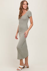 Sage Double Layered Ribbed Scoop Neck Maxi Dress