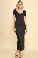 Black Double Layered Ribbed Scoop Neck Maternity Maxi Dress