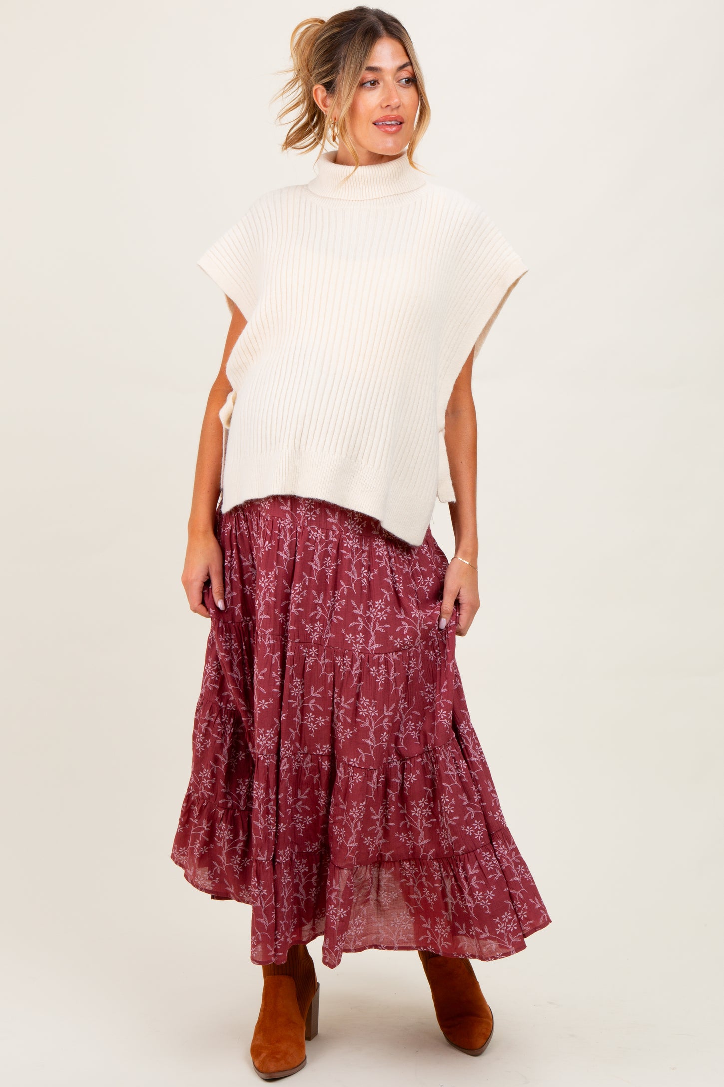 Cream Turtleneck Maternity Sweater Vest