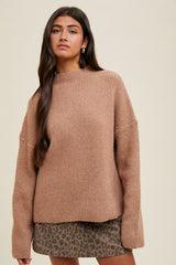 Mocha High Neck Ribbed Knit Sweater