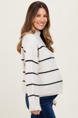 Cream High Neck Ribbed Knit Maternity Sweater