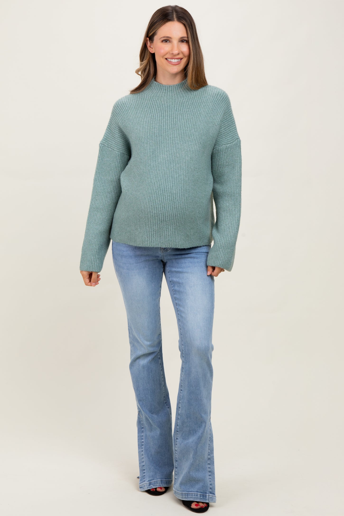 Sage High Neck Ribbed Knit Maternity Sweater
