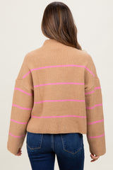 Taupe High Neck Ribbed Knit Maternity Sweater