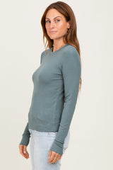 Deep Teal Basic Ribbed Knit Long Sleeve Top