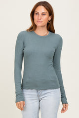 Deep Teal Basic Ribbed Knit Long Sleeve Maternity Top