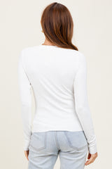 White Basic Ribbed Knit Long Sleeve Top