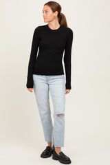 Black Basic Ribbed Knit Long Sleeve Top