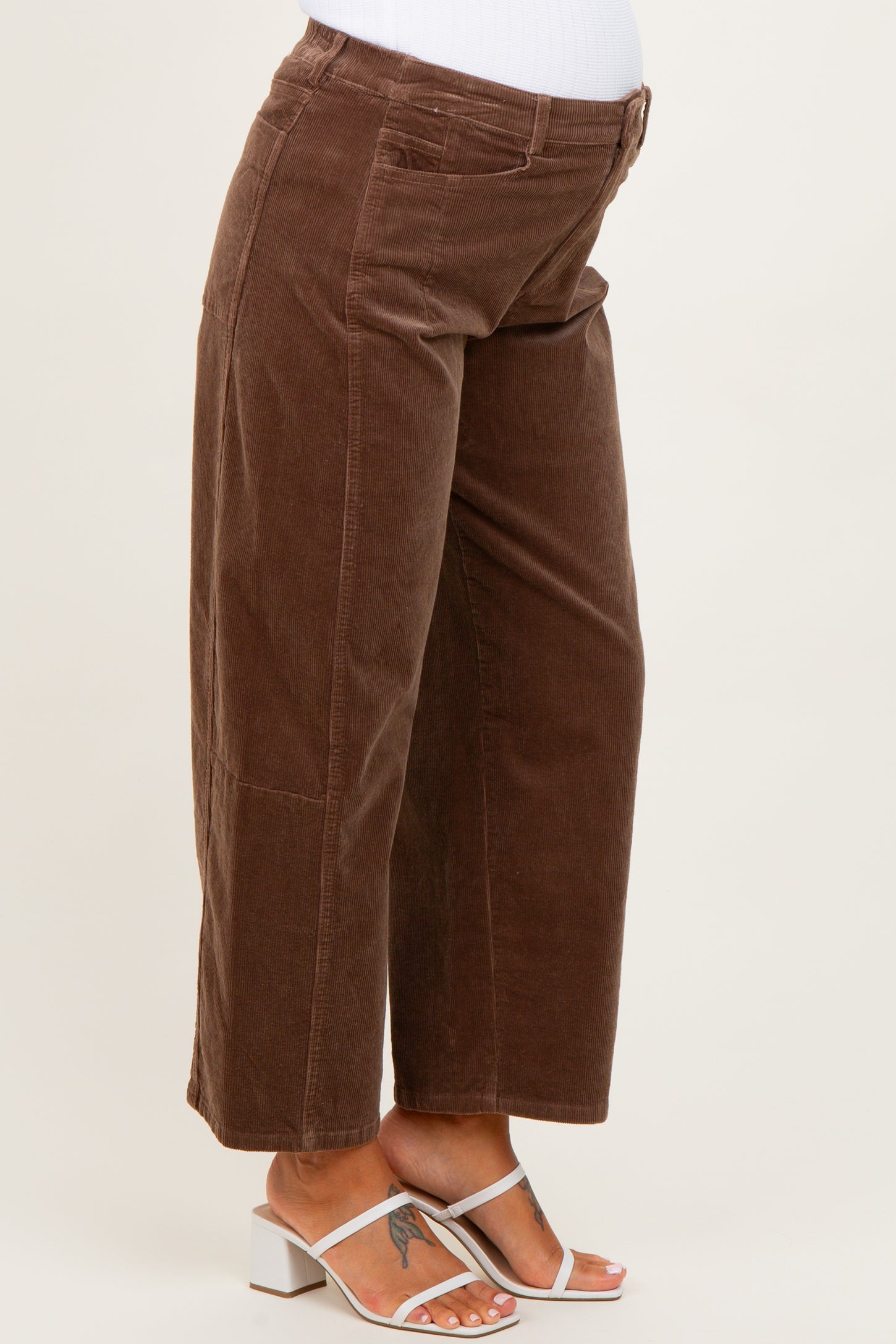 Mocha Corduroy Wide Leg Maternity Pants