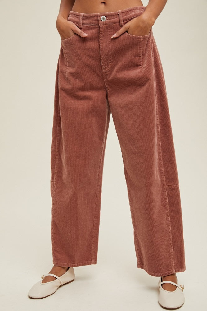 Mauve Corduroy Wide Leg Pants