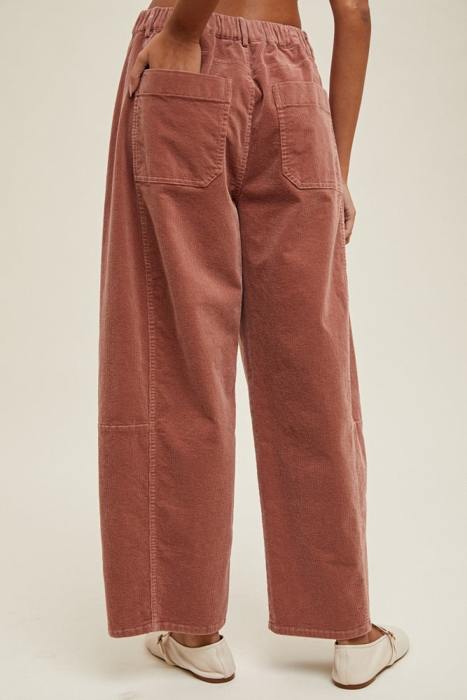 Mauve Corduroy Wide Leg Pants
