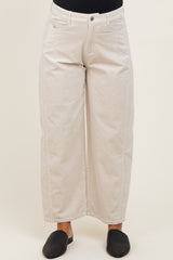 Beige Corduroy Wide Leg Maternity Pants